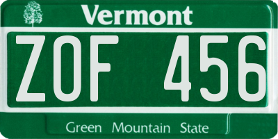 VT license plate ZOF456