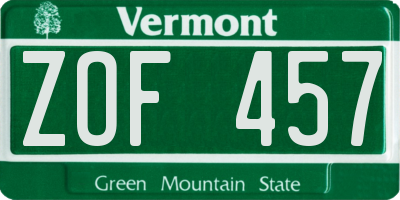 VT license plate ZOF457