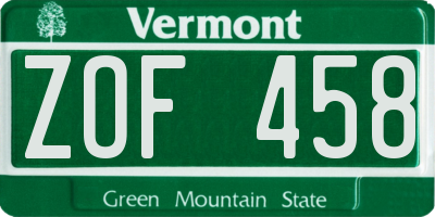 VT license plate ZOF458