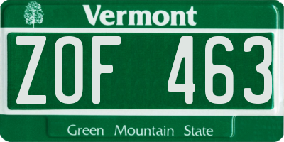 VT license plate ZOF463