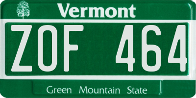 VT license plate ZOF464
