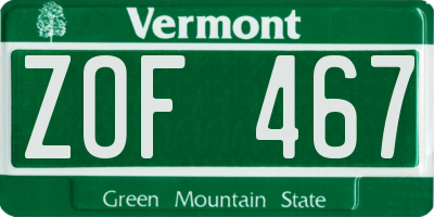 VT license plate ZOF467