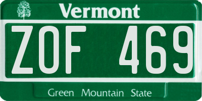 VT license plate ZOF469