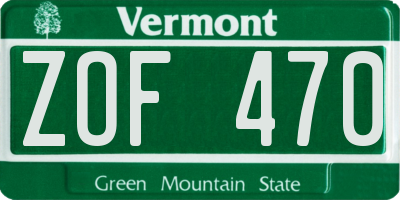 VT license plate ZOF470