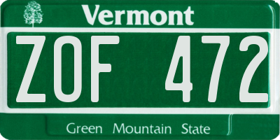 VT license plate ZOF472