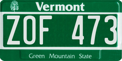 VT license plate ZOF473