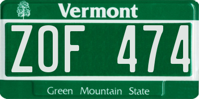 VT license plate ZOF474