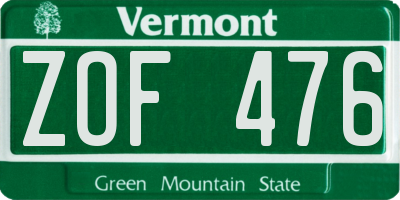 VT license plate ZOF476