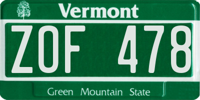 VT license plate ZOF478