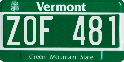 VT license plate ZOF481