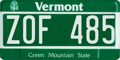 VT license plate ZOF485
