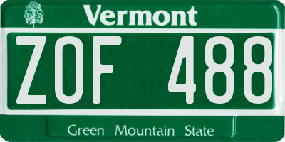 VT license plate ZOF488
