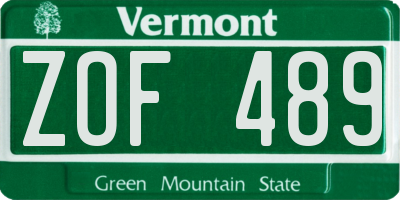 VT license plate ZOF489