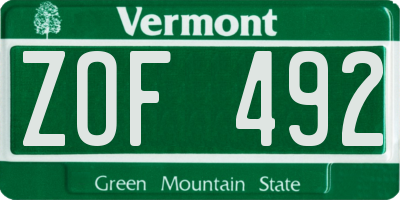 VT license plate ZOF492