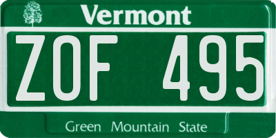 VT license plate ZOF495