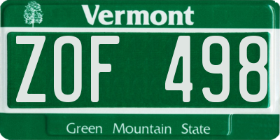 VT license plate ZOF498