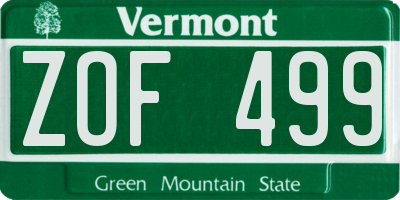 VT license plate ZOF499
