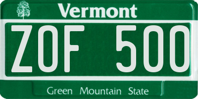 VT license plate ZOF500