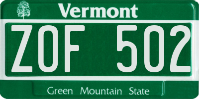 VT license plate ZOF502