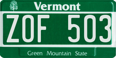 VT license plate ZOF503