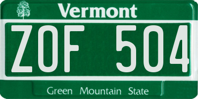 VT license plate ZOF504