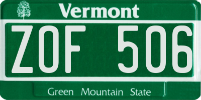 VT license plate ZOF506