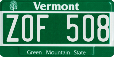 VT license plate ZOF508