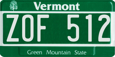 VT license plate ZOF512