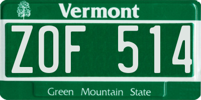 VT license plate ZOF514