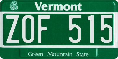 VT license plate ZOF515