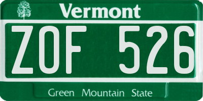 VT license plate ZOF526