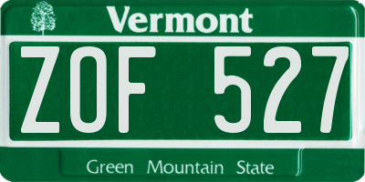 VT license plate ZOF527