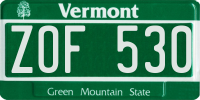 VT license plate ZOF530