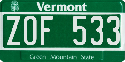 VT license plate ZOF533