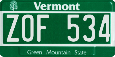 VT license plate ZOF534