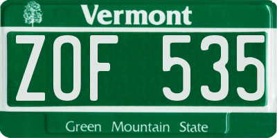 VT license plate ZOF535