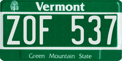 VT license plate ZOF537