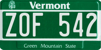 VT license plate ZOF542
