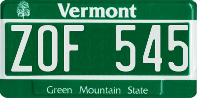 VT license plate ZOF545