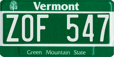 VT license plate ZOF547