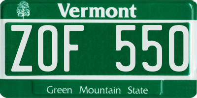 VT license plate ZOF550