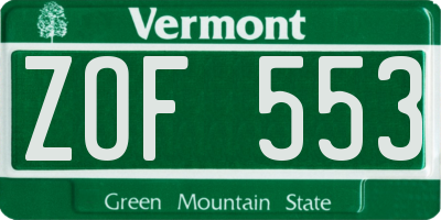 VT license plate ZOF553