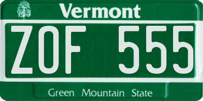 VT license plate ZOF555