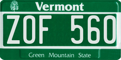 VT license plate ZOF560