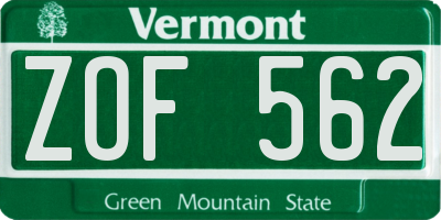 VT license plate ZOF562