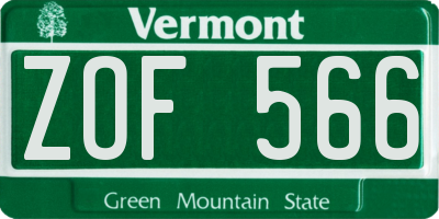 VT license plate ZOF566