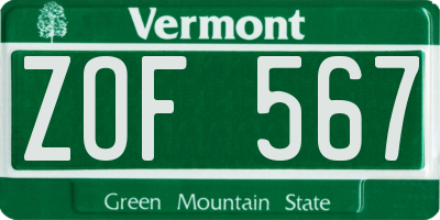 VT license plate ZOF567