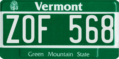 VT license plate ZOF568