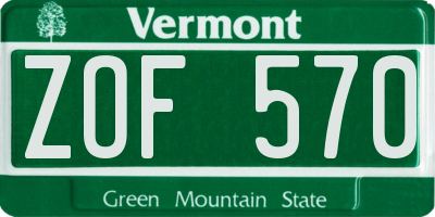 VT license plate ZOF570