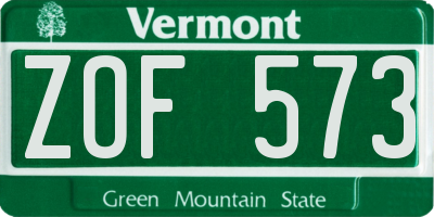 VT license plate ZOF573